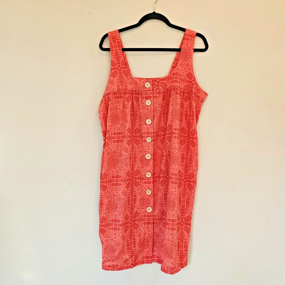Bohera Dress Made in India 100% Cotton Button Front Orange Sleeveless Sz L NWOT
